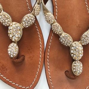 Gold, Jewel Encrusted Leather Sandals by Mystique